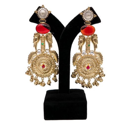 Traditional Gold Finish Wedding Earrings for Women with Antique Detailing
